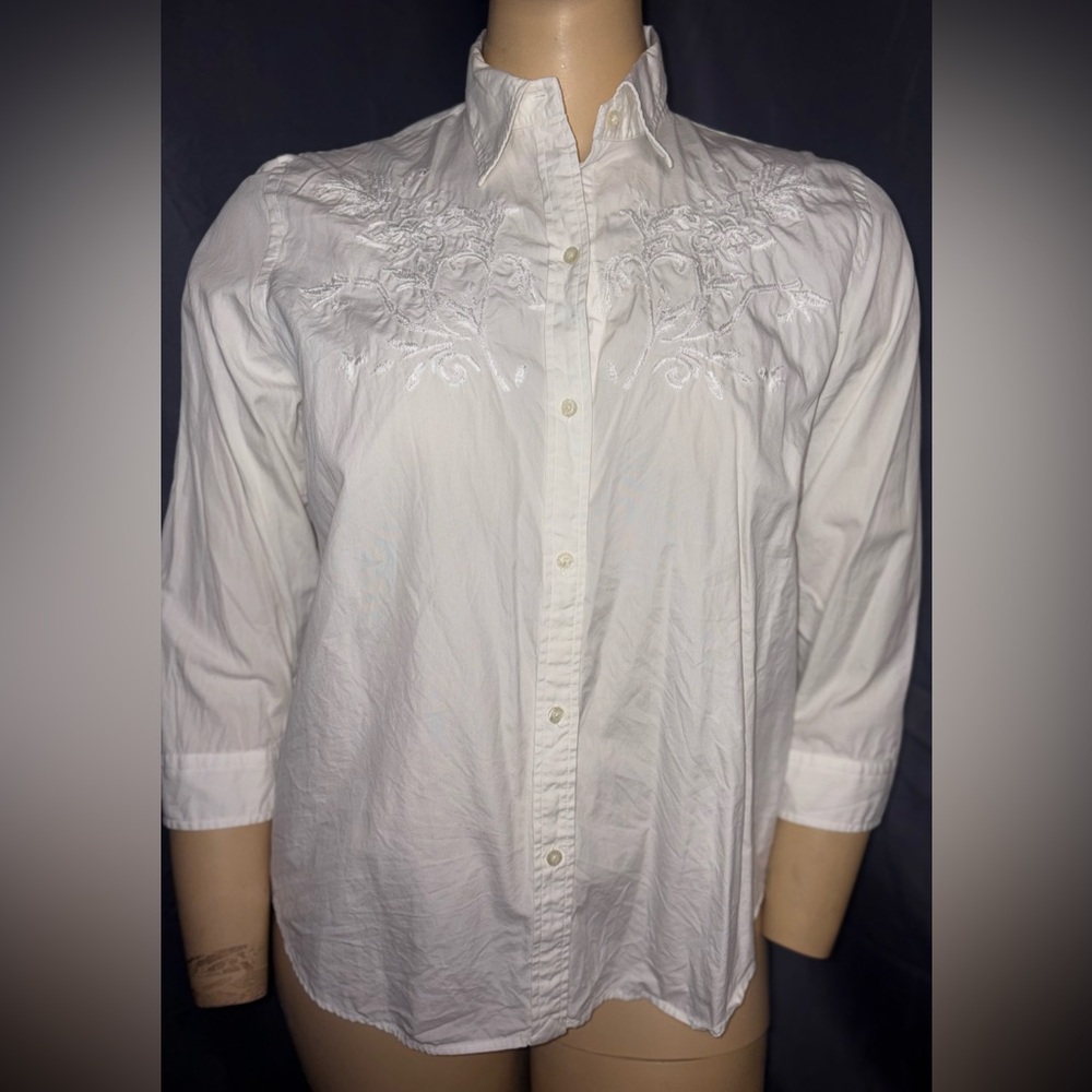 Ralph Lauren White Embroidered Button Down Shirt